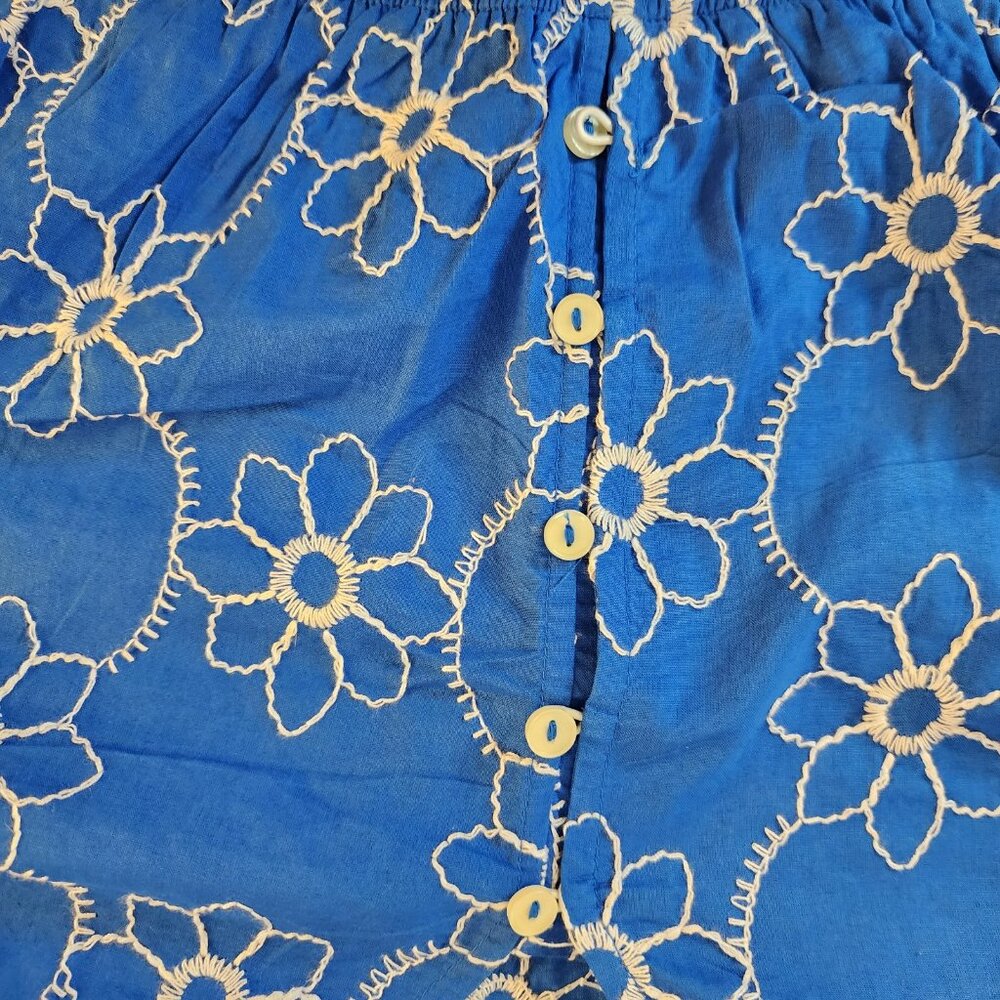 Calligraphie Women's Blouse Embroidered V-neck Button Down Blue White Size Large - Picture 8 of 15